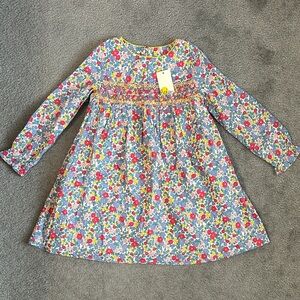 Mini Boden Smocked Multicolor Floral Long Sleeve Dress